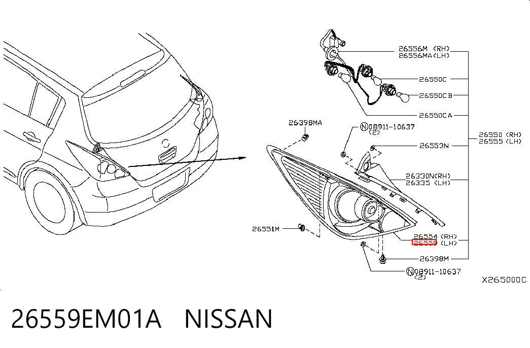 Задня ліва фара на Nissan Tiida  C11X