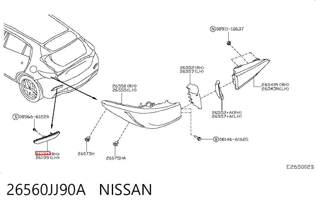 26560JJ90A Nissan/Infiniti Правий катафот бампера