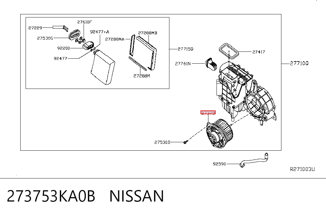 273753KA0B Nissan/Infiniti Мотор вентилятора пічки (опалювача салону), задній