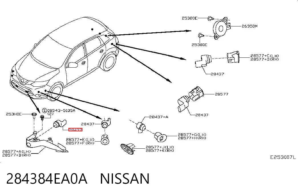 284384EA0A Nissan/Infiniti Датчик сигналізації парковки (парктроник), передній / задній,