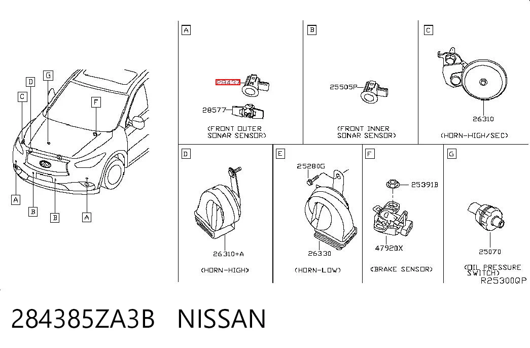 284385ZA3B Nissan/Infiniti Датчик сигналізації паркування (парктронік), передній