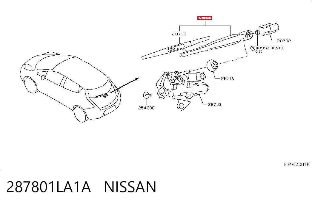 287801LA1A Nissan/Infiniti Важіль-поводок двірника заднього скла