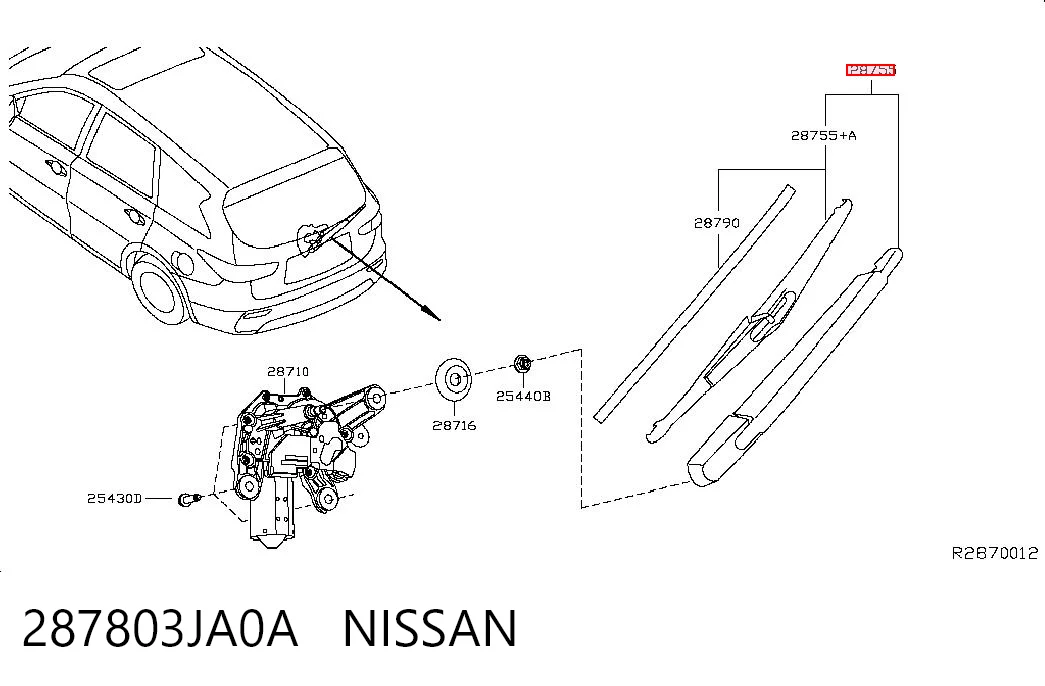 287803JA0A Nissan/Infiniti Важіль-поводок двірника заднього скла