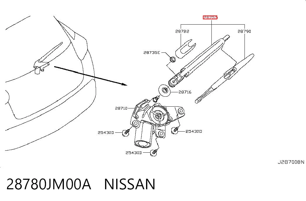 28780JM00A Nissan/Infiniti Важіль-поводок двірника заднього скла
