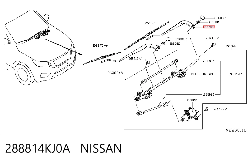 Важіль-поводок склоочисника лобового скла Nissan Navara D23, D23T