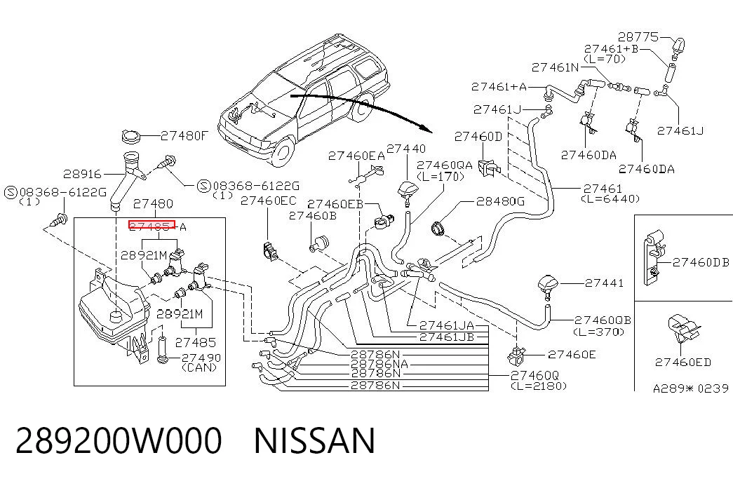 289200W000 Nissan/Infiniti Двигун омивача скла передній/задній