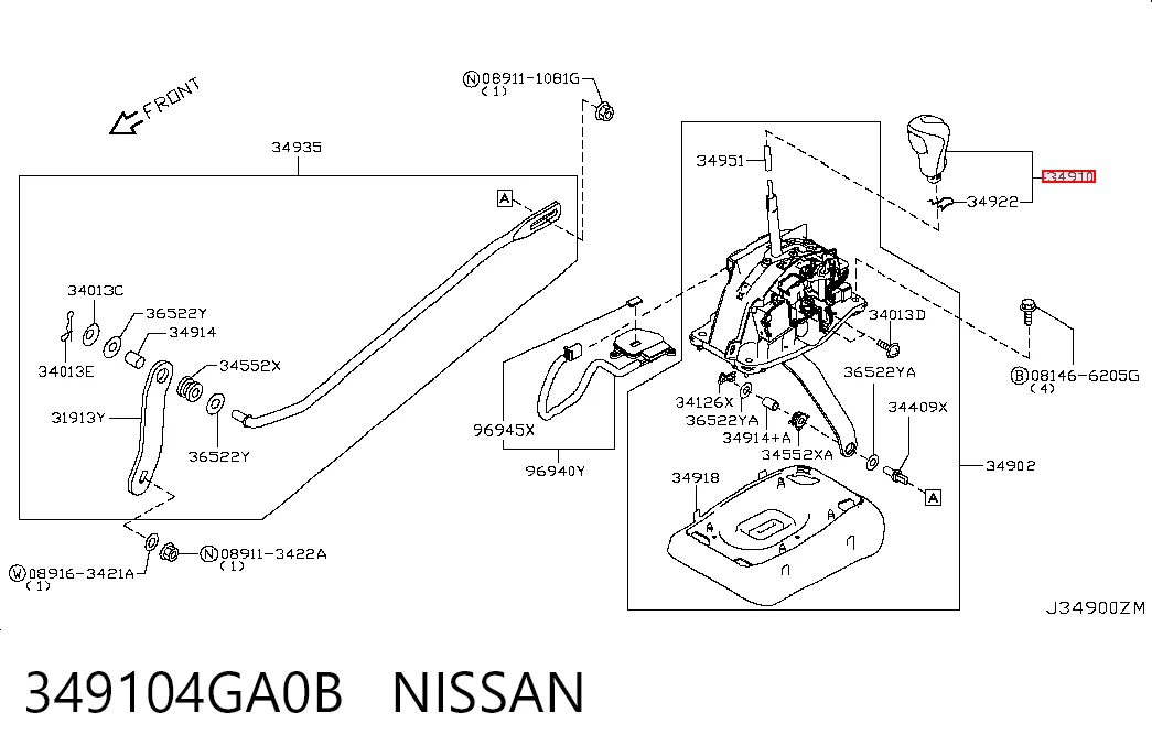 349104GA0B Nissan/Infiniti Ручка важеля коробки передач