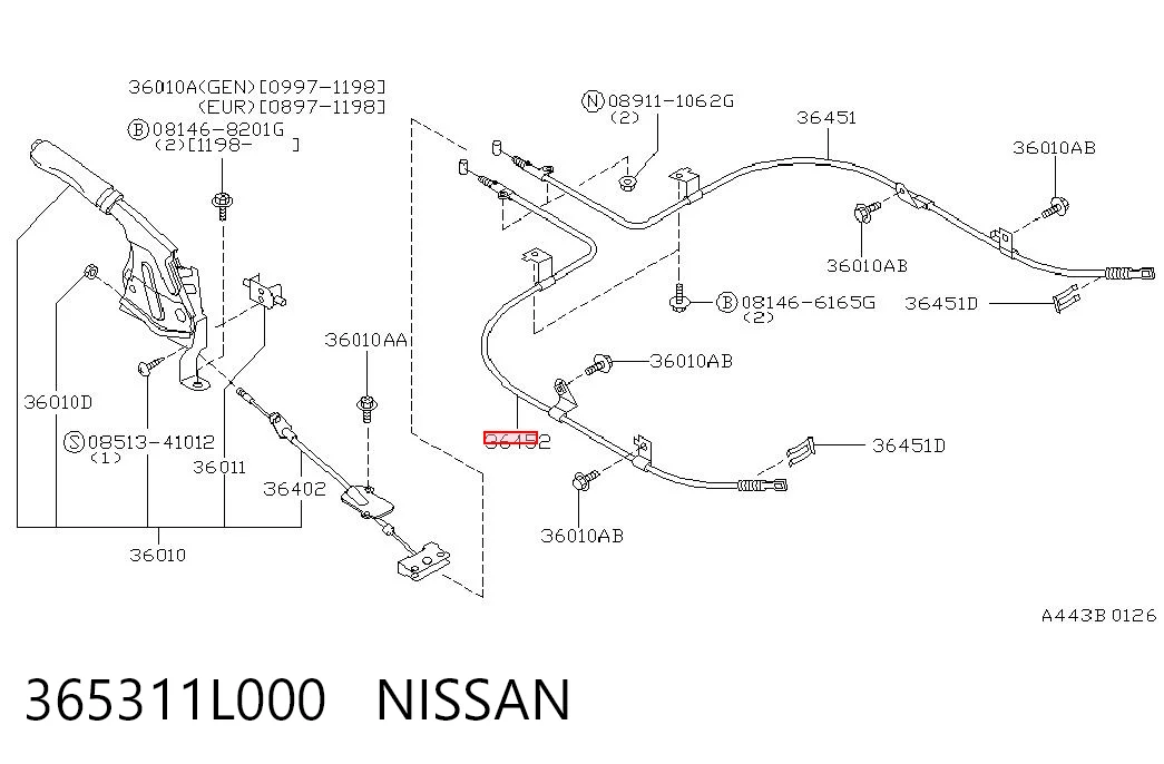 365311L000 Nissan/Infiniti Трос ручника задній лівий