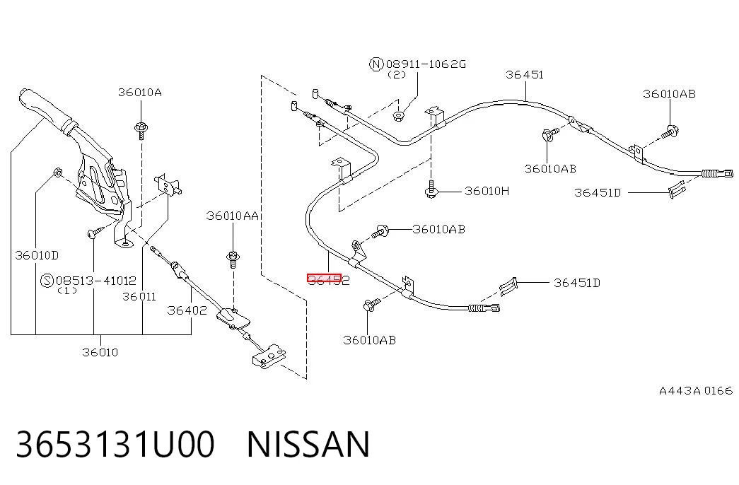3653131U00 Nissan/Infiniti Трос ручника задній лівий