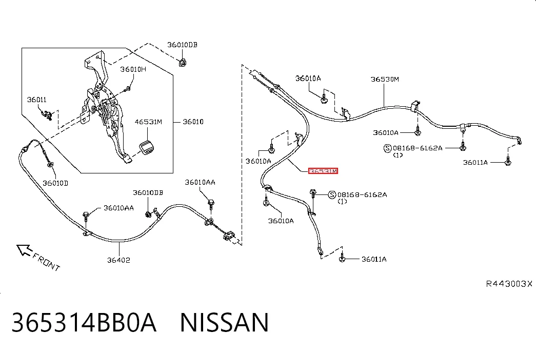 Купити 365314BB0A Renault (RVI) Трос ручного гальма задній, лівий