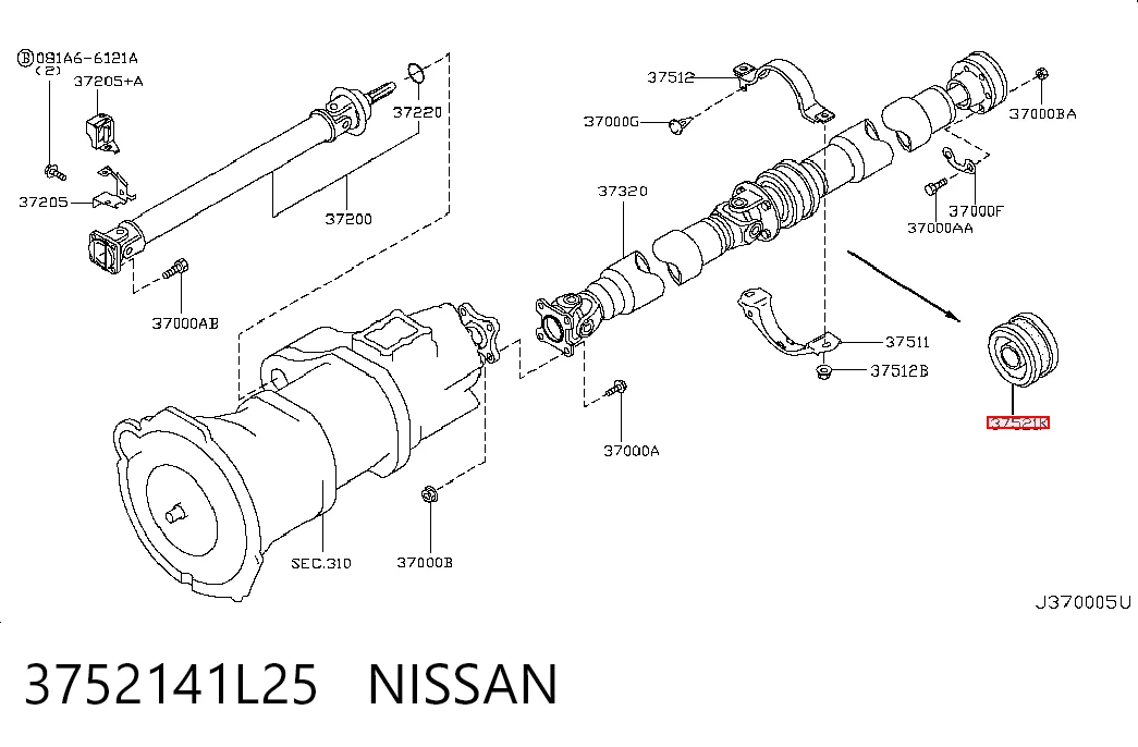 3752141L25 Nissan/Infiniti Підвісний підшипник карданного валу