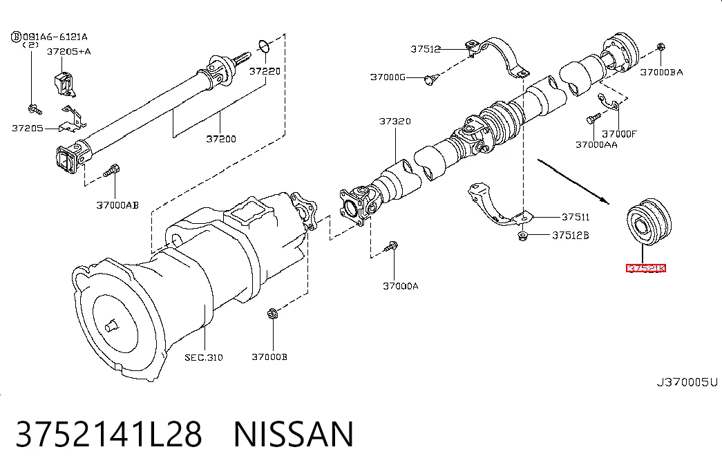 3752141L28 Nissan/Infiniti Підвісний підшипник карданного валу