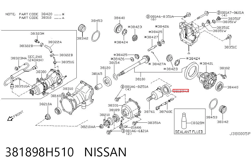 381898H510 Nissan/Infiniti Сальник хвостовика редуктора заднього моста