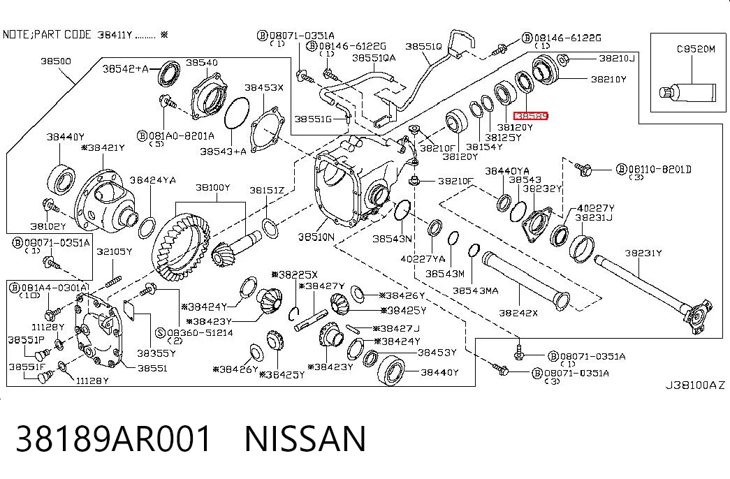Сальник хвостовика редуктора переднього моста 38189AR00A Renault (RVI)