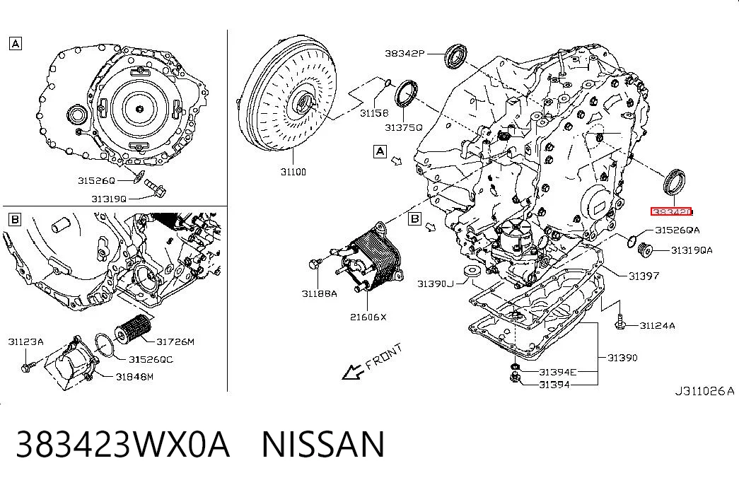 383423WX0A Nissan/Infiniti Сальник піввісі переднього моста, лівої