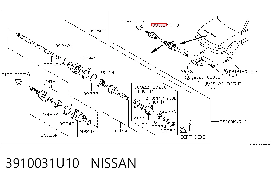 3910031U10 Nissan/Infiniti Привід передній правий