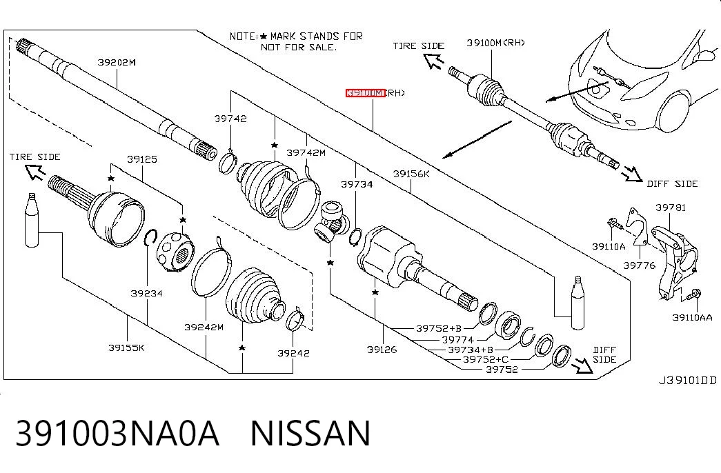 Піввісь передня, права Nissan LEAF I хетчбек (ZE0) (2010 - 2012) ціна, від 76.02 USD