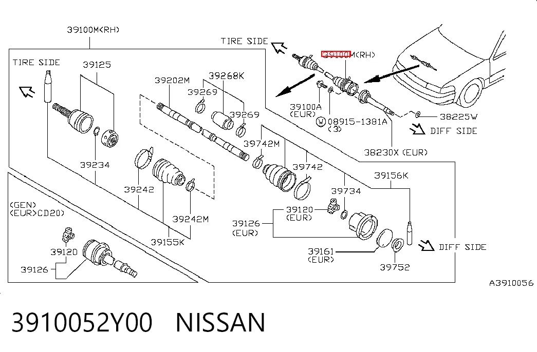 Привід передній правий на Nissan Sunny III N14