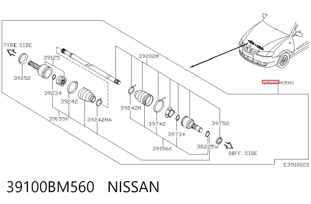 Привід передній правий на Nissan Almera II N16
