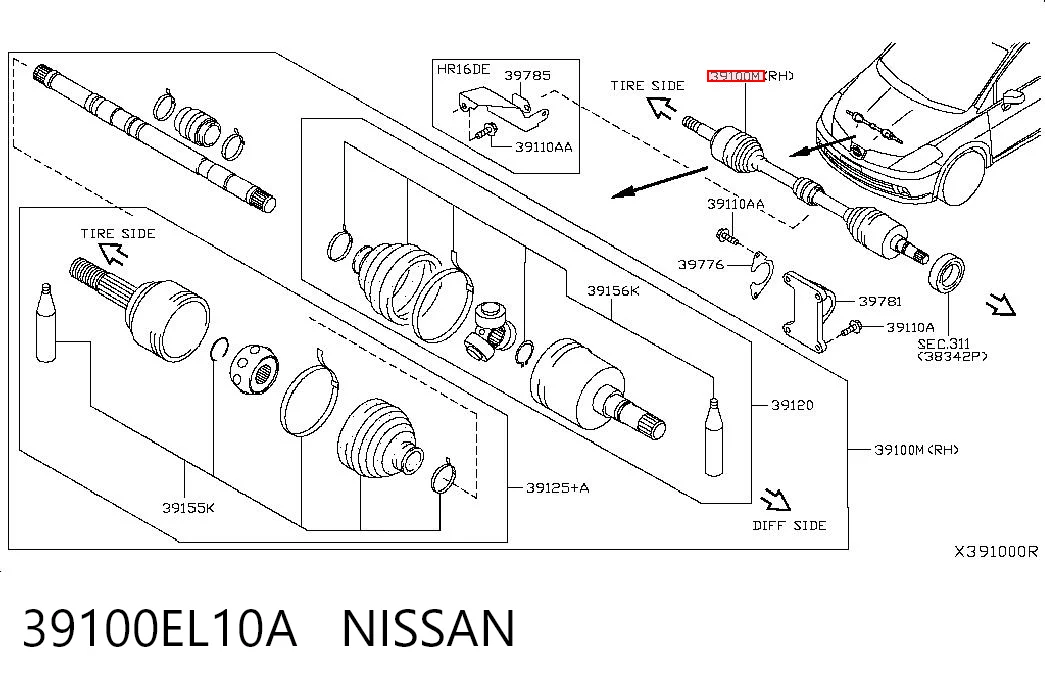 Привід передній правий на Nissan Tiida  C11X