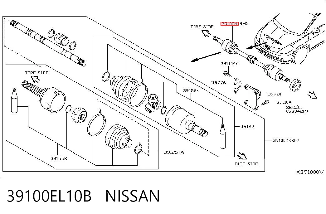 Привід передній правий на Nissan Tiida  SC11X