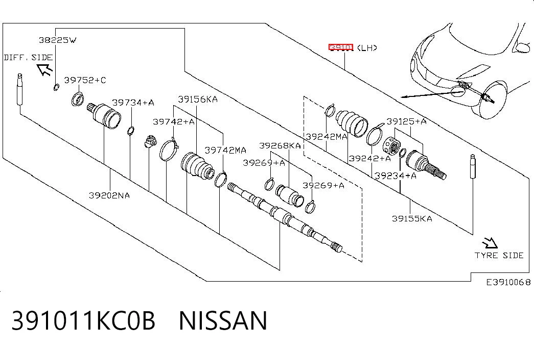 Піввісь передня ліва Nissan JUKE JPN