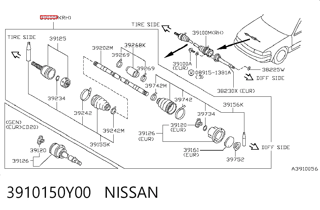 Піввісь (привід) передня, права Nissan Sunny 3 N14