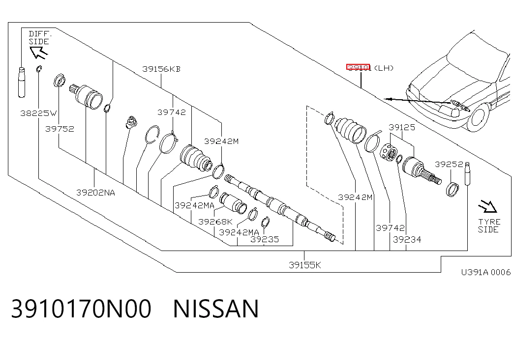 Привід лівий на Nissan Primera  P10