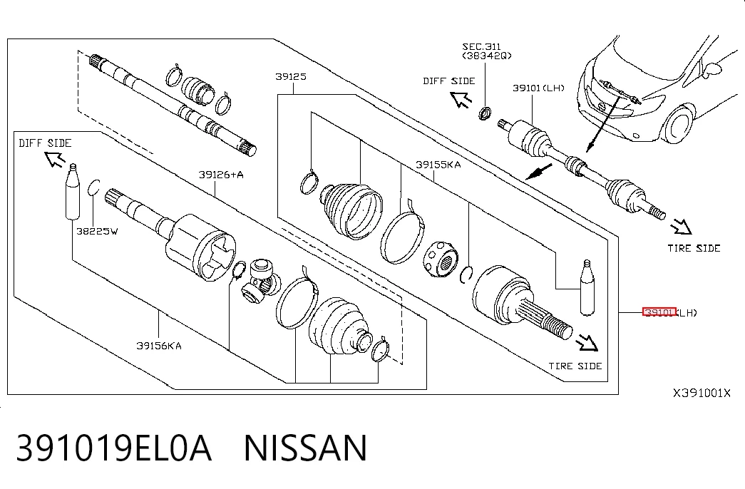 Привід лівий на Nissan Tiida  C11X