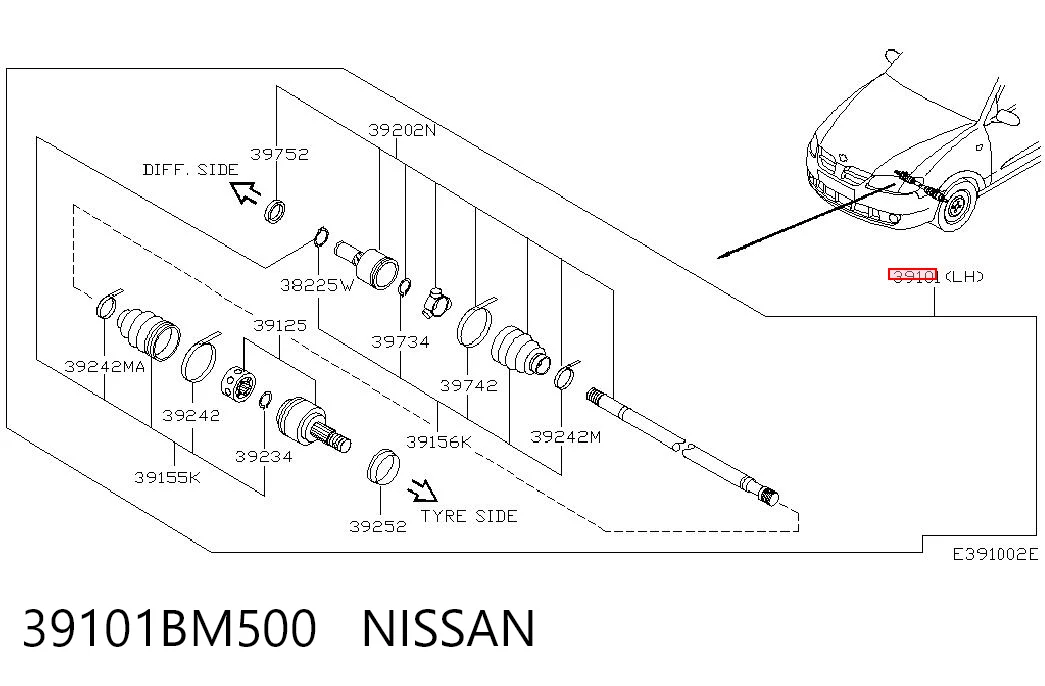 Привід передній лівий Nissan Almera II хетчбек (N16) (2000 - 2006) ціна, від 25.56 USD