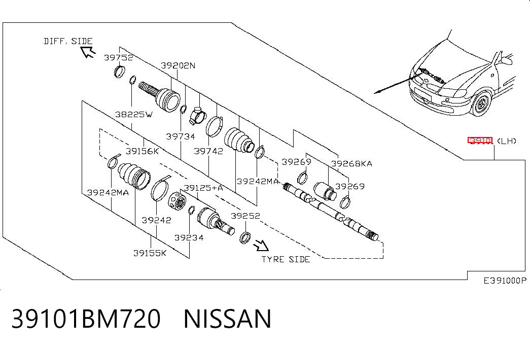 Привід лівий на Nissan Almera TINO V10