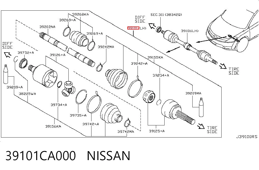 Привід лівий на Nissan Murano  Z50