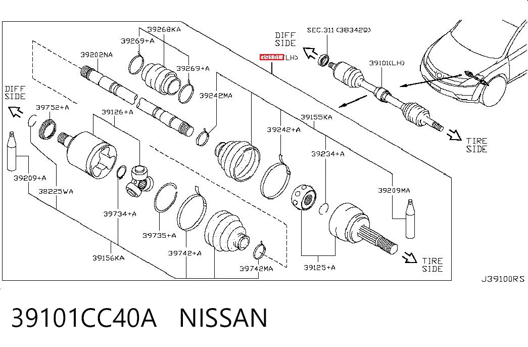 Привід передній лівий Nissan Murano позашляховик (Z50) (2002 - 2007) ціна, від 70.86 USD