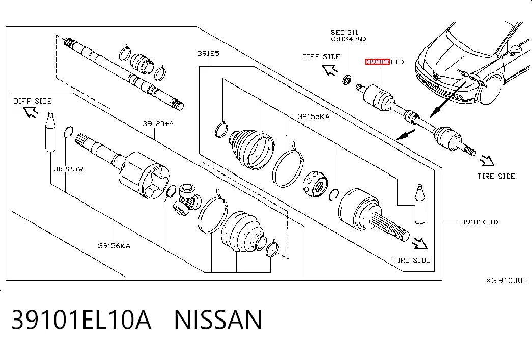 Привід передній лівий Nissan Tiida хетчбек (C11X) (2004 - 2014) ціна, від 90.70 USD