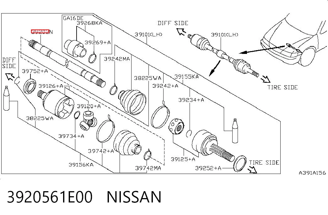 Привід передній лівий Nissan Almera I хетчбек (N15) (1995 - 2000) ціна, від 33.39 USD