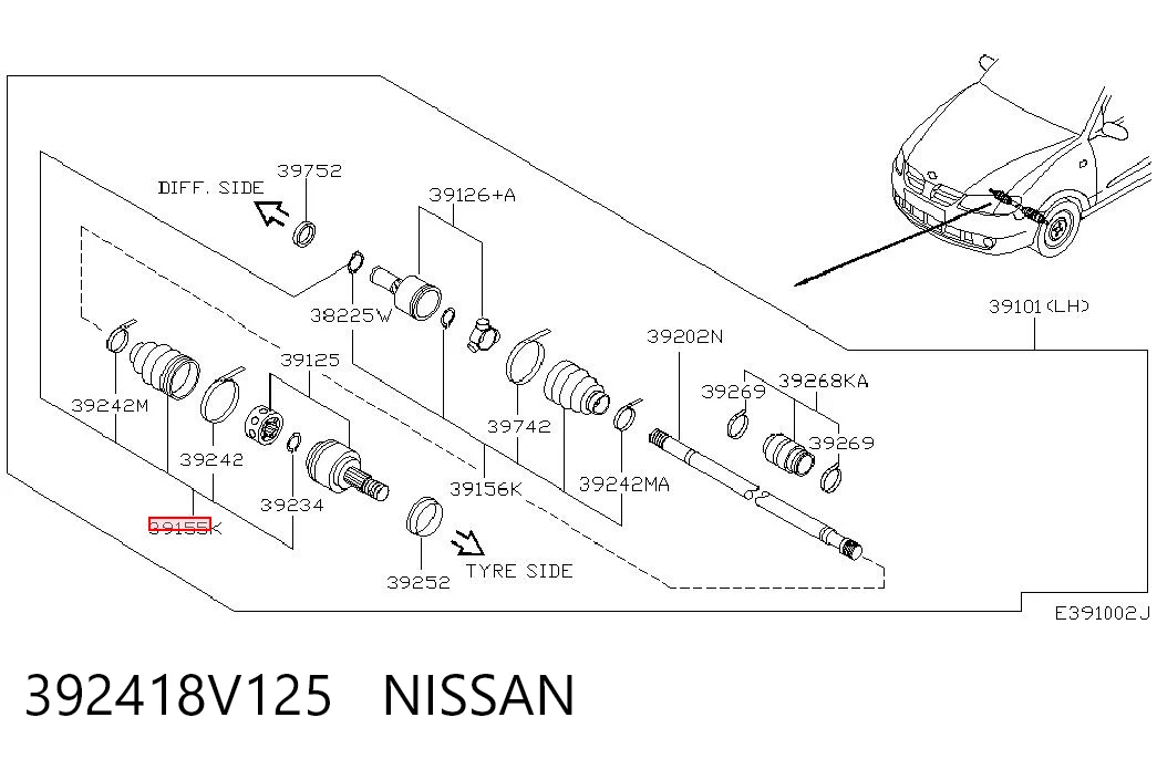 Пильник ШРУСа зовнішній, передній піввісі на Nissan Maxima  A33