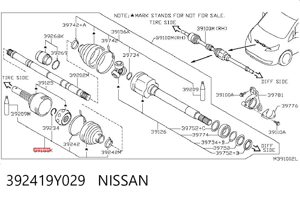 Пильник ШРУСа зовнішній, передній піввісі на Nissan Teana  J32