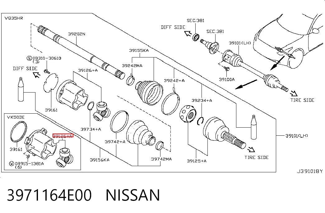 Шарнір кутових швидкостей передній лівий Infiniti Q50 седан (V37) (2013 - 2026) ціна, від 101.85 USD