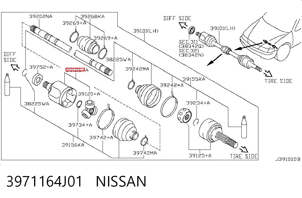  ШРКШ внутрішній, передній, лівий Nissan Primera 
