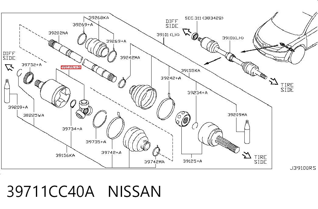 Шарнір кутових швидкостей передній лівий Nissan Murano позашляховик (Z50) (2002 - 2007) ціна, від 78.00 USD