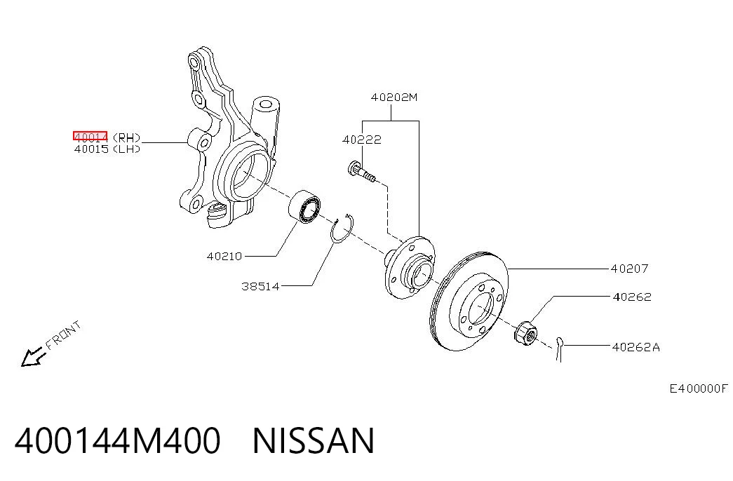 400144M400 Nissan/Infiniti Цапфа - поворотний кулак передній, правий