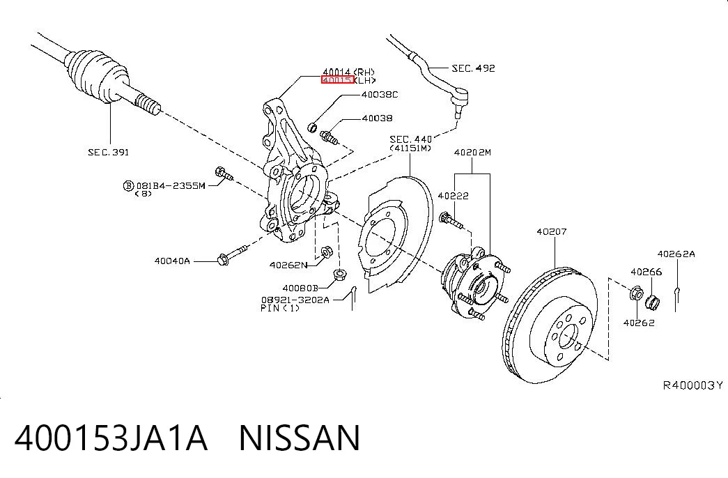 400153JA1A Nissan/Infiniti Цапфа передня ліва