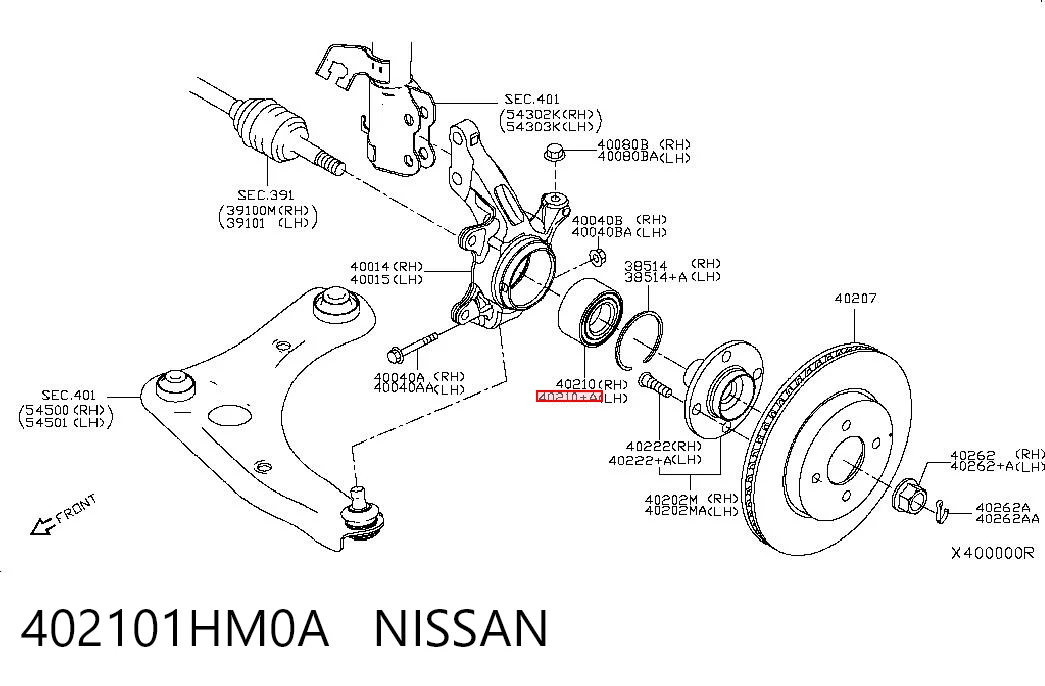 402101HM0A Nissan/Infiniti Підшипник маточини передньої