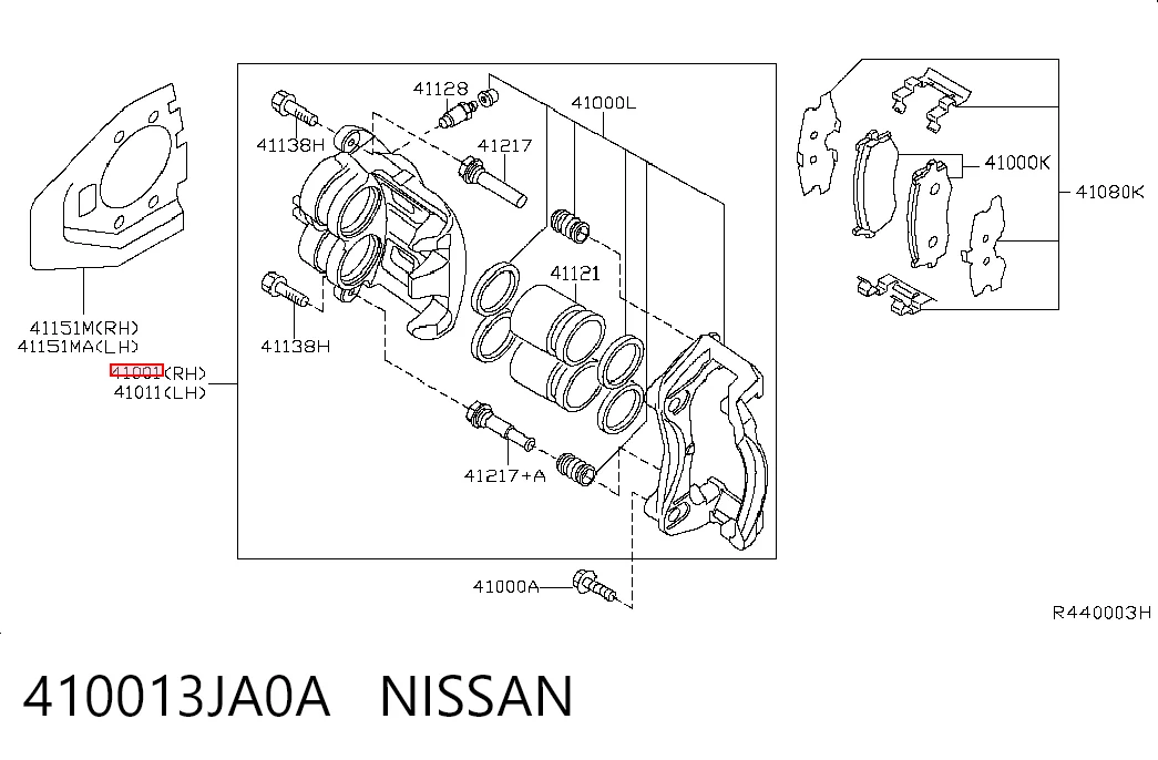 410013JA0A Nissan/Infiniti Супорт гальмівний передній правий