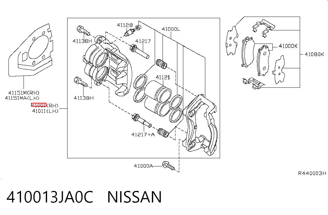 410013JA0C Nissan/Infiniti Супорт гальмівний передній правий