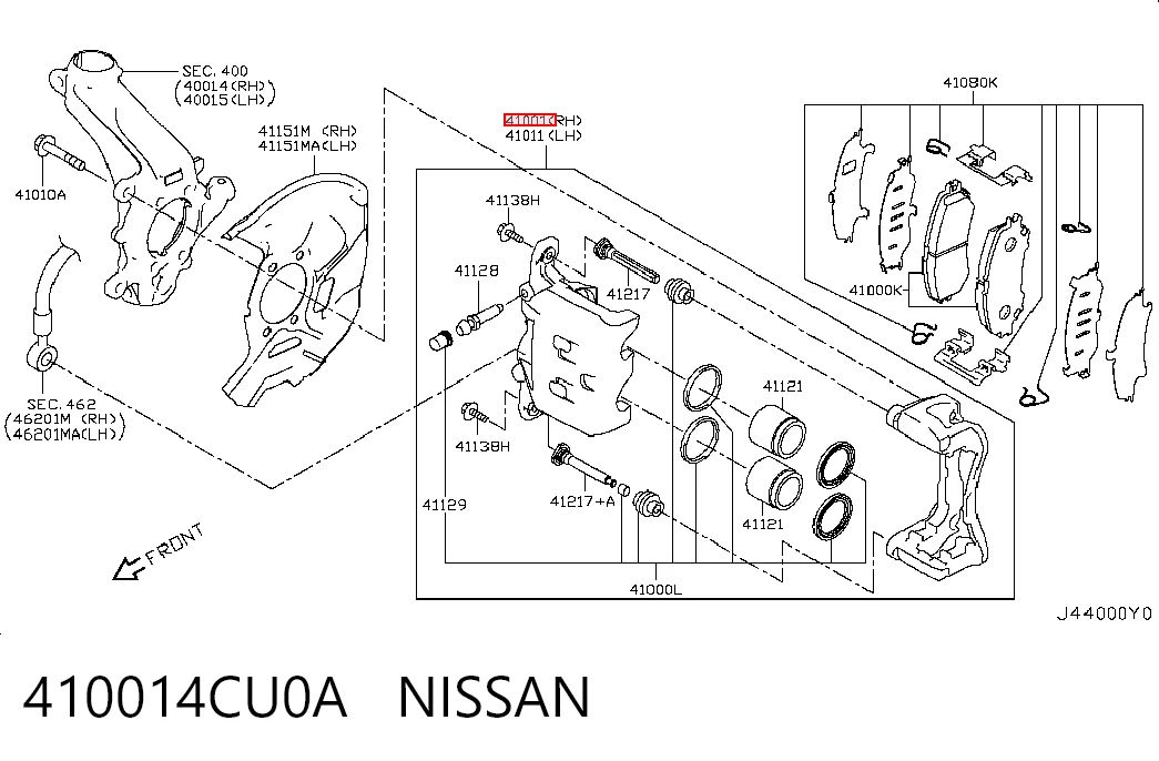 410014CU0A Nissan/Infiniti Супорт гальмівний передній правий