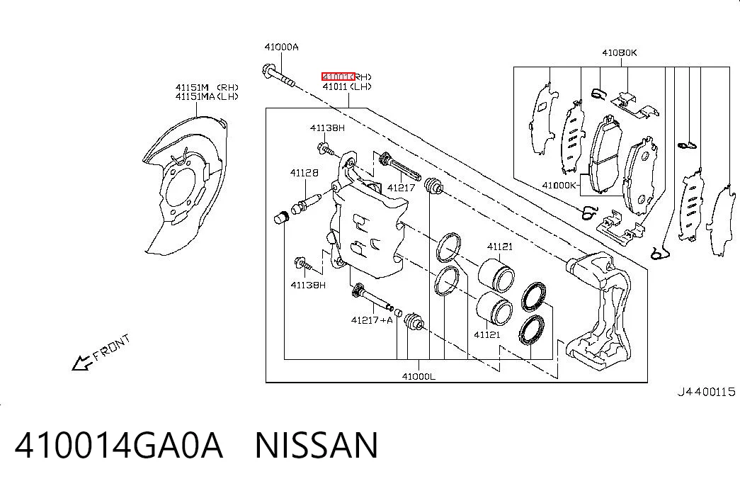 410014GA0A Nissan/Infiniti Супорт гальмівний передній правий
