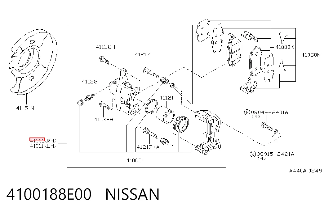 4100188E00 Nissan/Infiniti Супорт гальмівний передній правий