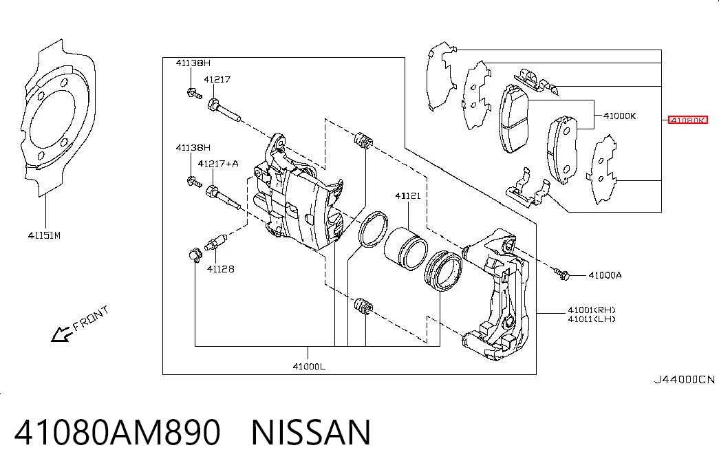 41080AM890 Nissan/Infiniti Пластина протівоскрипіння кріплення гальмівної колодки, передньої