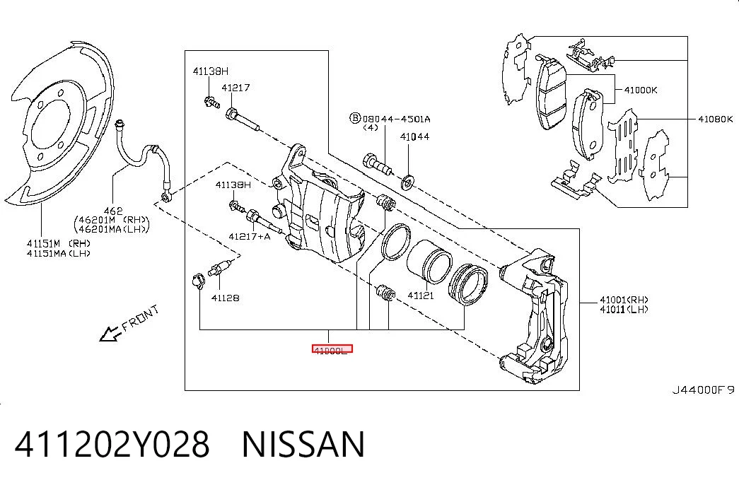 Ремкомплект супорту гальмівного переднього Nissan Teana седан (J32) (2008 - 2013) ціна, від 12.45 USD